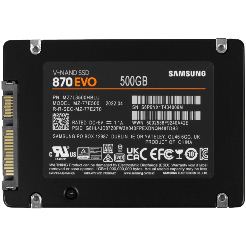 Фото  Samsung SSD 500Gb 870 EVO MZ-77E500BW (SATA3)