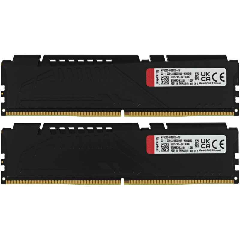 Фото  Kingston DDR5 DIMM 16GB 5200MT/s CL40 (Kit of 2) FURY Beast Black [KF552C40BBK2-16]