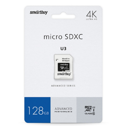 Micro SecureDigital 128GB Smartbuy U3 V30 A1 Advanced R W up to 90 55 с адапт (SB128GBSDU1A-AD)