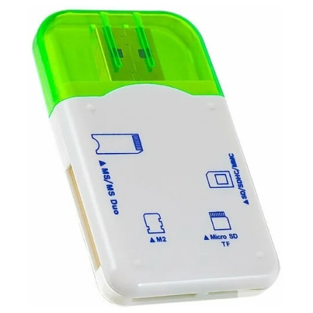 Perfeo Card Reader SD MMC+Micro SD+MS+M2  (PF-VI-R010 Green) зеленый (PF_4258)