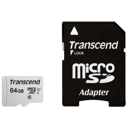 Micro SecureDigital 64Gb Transcend Class 10 TS64GUSD300S-A {MicroSDXC Class 10 UHS-I  SD adapter}