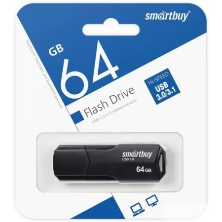 Smartbuy USB Drive 64GB CLUE Black (SB64GBCLU-K3) UFD 3.0 3.1