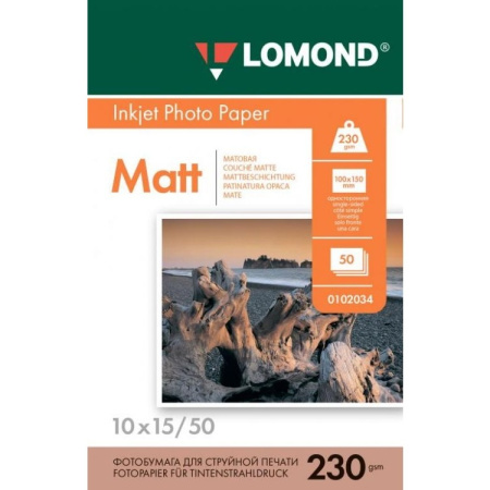 Фотобумага LOMOND Односторонняя Матовая  230г м2 A6 (10х15см) 230г  50л. для струйной печати. [01020