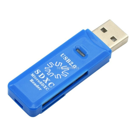5bites Устройство ч з карт памяти RE2-100BL USB2.0 Card reader   SD   TF   USB PLUG   BLUE