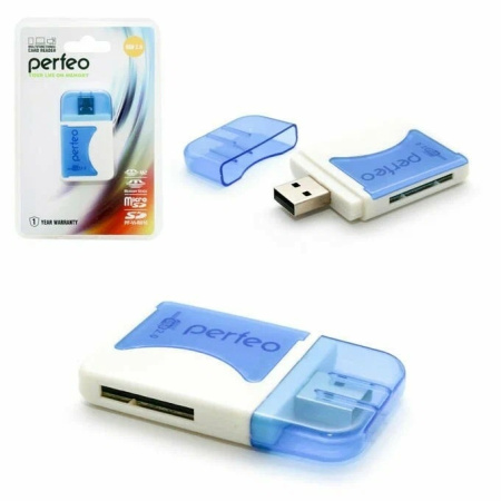 Perfeo Card Reader SD MMC+Micro SD+MS+M2  (PF-VI-R010 Blue) синий (PF_4257)